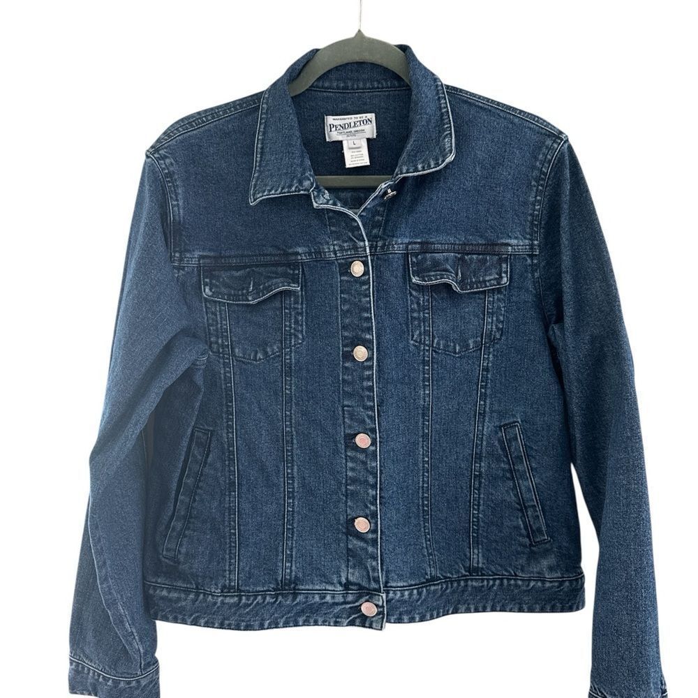 Pendleton Trucker Denim Jean Jacket Size Womens Petite Large